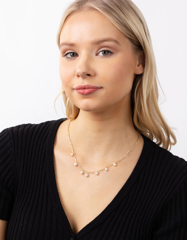 Real Gold Plated Rectangle Freshwater Pearl Necklace