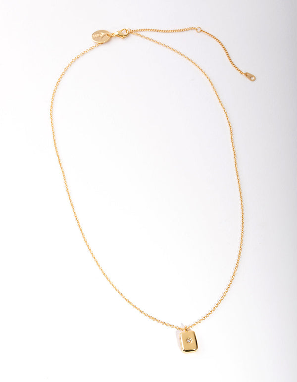 Real Gold Plated Diamante Rectangle Locket Necklace