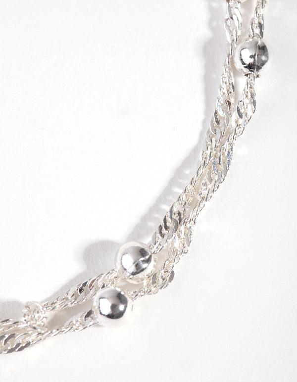 Real Silver Plated Double Row Chain & Ball Bracelet
