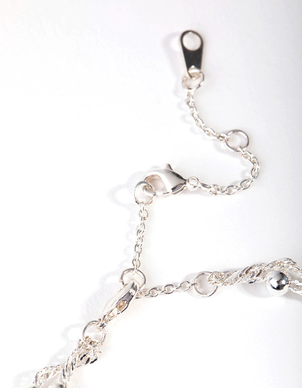 Real Silver Plated Double Row Chain & Ball Bracelet