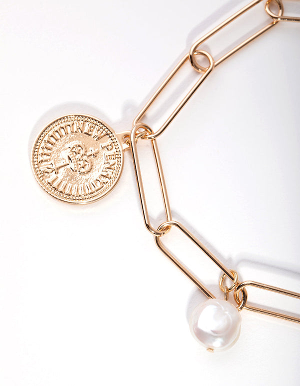 Real Gold Plated Rectangle Freshwater Pearl Bracelet