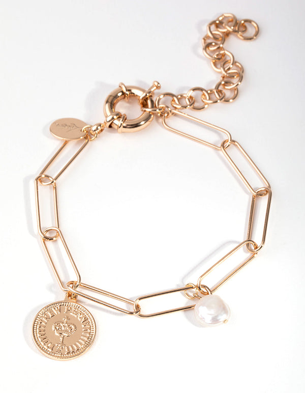 Real Gold Plated Rectangle Freshwater Pearl Bracelet