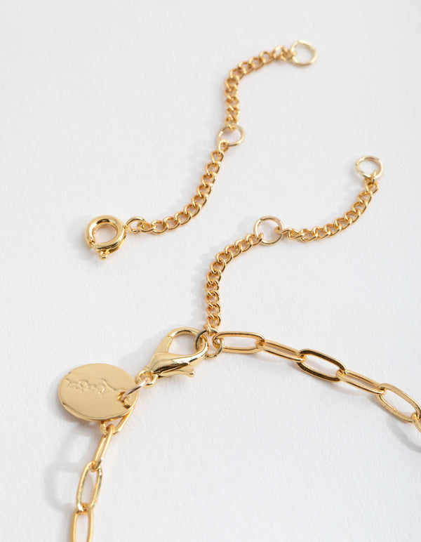 Real Gold Plated Link Chain Long Freshwater Pearl Bracelet