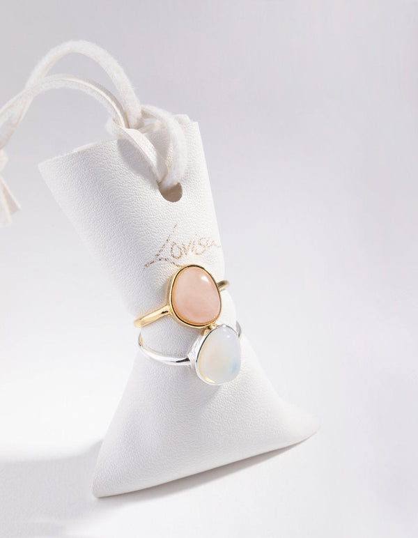 Real Gold and Silver Plated Oval Semi Precious Rings 2-Pack