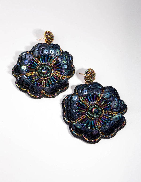 Beaded Flower Drop Earrings
