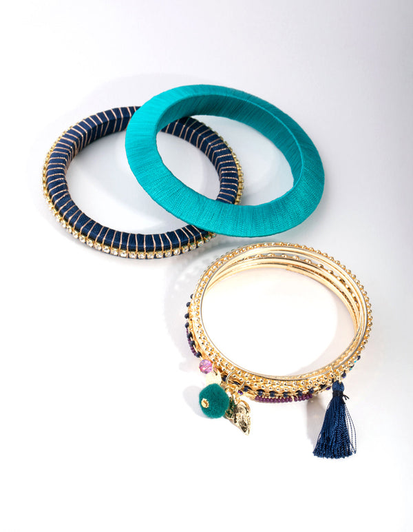 Gold Thread Wrap 7-Pack Bracelets