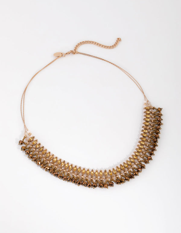 Gold Metal and Facet Bead Necklace