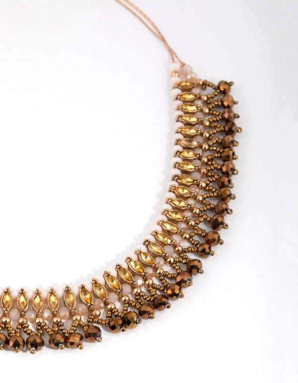 Gold Metal and Facet Bead Necklace