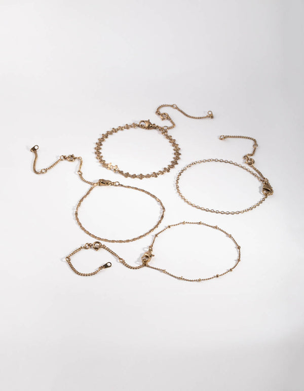 Burnished Gold Ball Decorated Bracelet and Anklet Set