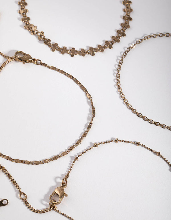 Burnished Gold Ball Decorated Bracelet and Anklet Set