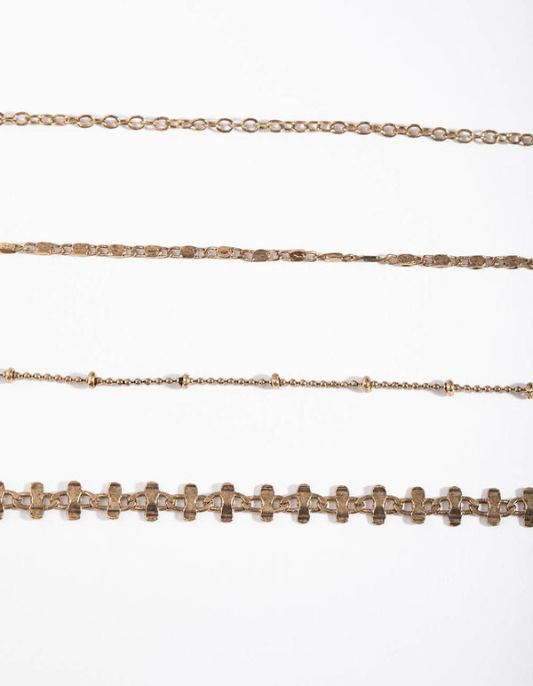 Burnished Gold Ball Decorated Bracelet and Anklet Set