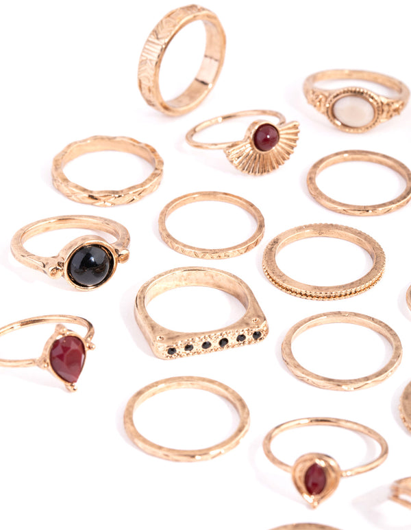 Antique Gold Etched Boho 24-Pack Rings