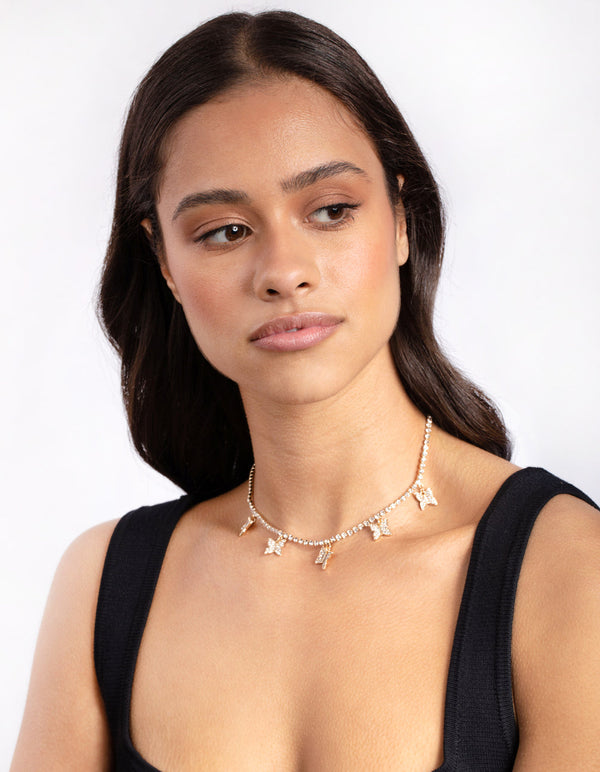 Gold Diamante Butterfly Choker Necklace