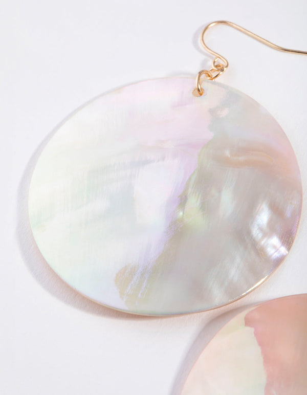 Gold Shell Disc Drop Earrings