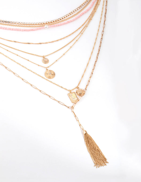 Gold Tassel Pendant 8-Row Necklace