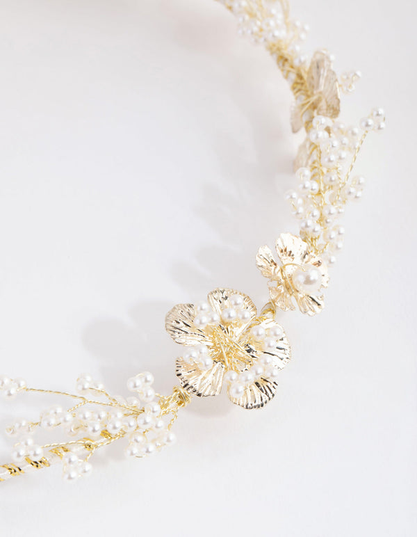 Gold Pearl and Flower Alice Band