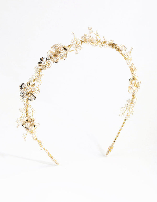 Gold Pearl and Flower Alice Band