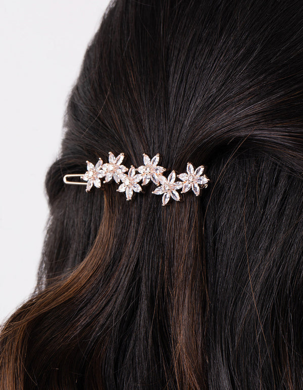 Rose Gold Cubic Zirconia Flower Clip