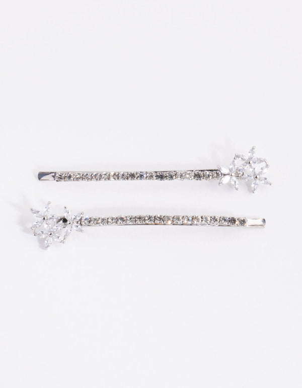 Silver Cubic Zirconia Flower Trio 2-Pack Clip