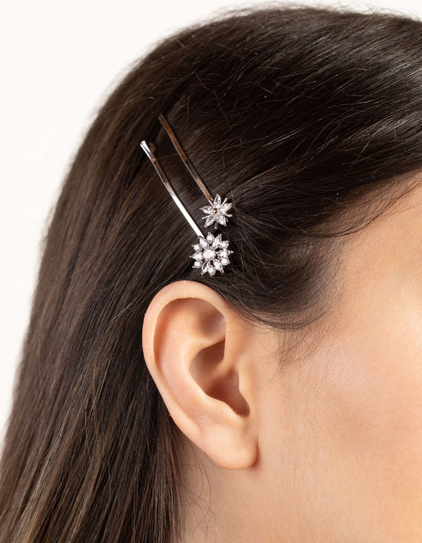 Silver Cubic Zirconia Flower Mix 4-Pack Clip