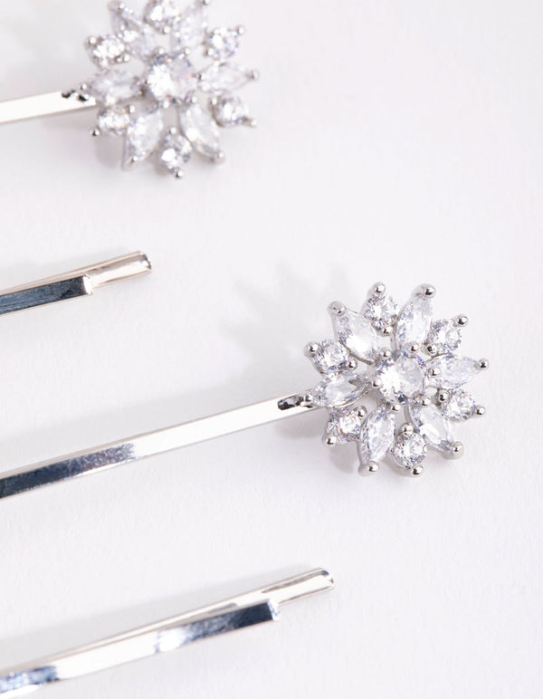 Silver Cubic Zirconia Flower Mix 4-Pack Clip