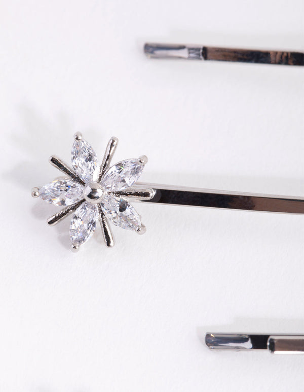 Silver Cubic Zirconia Flower Mix 4-Pack Clip