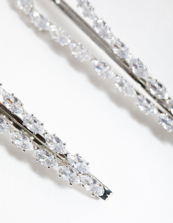 Silver Cubic Zirconia Marquis 2-Pack Clips
