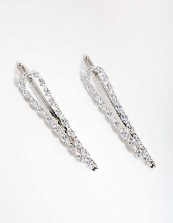 Silver Cubic Zirconia Marquis 2-Pack Clips