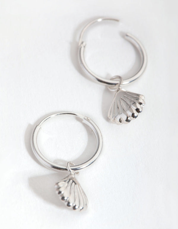Sterling Silver Shell Charm Hoop Earrings