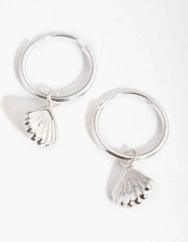 Sterling Silver Shell Charm Hoop Earrings