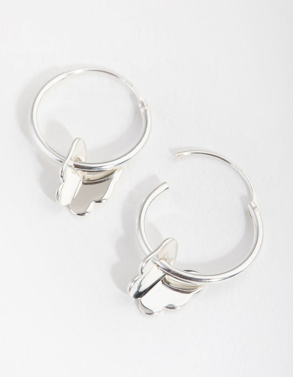 Sterling Silver Butterfly Hoop Earrings