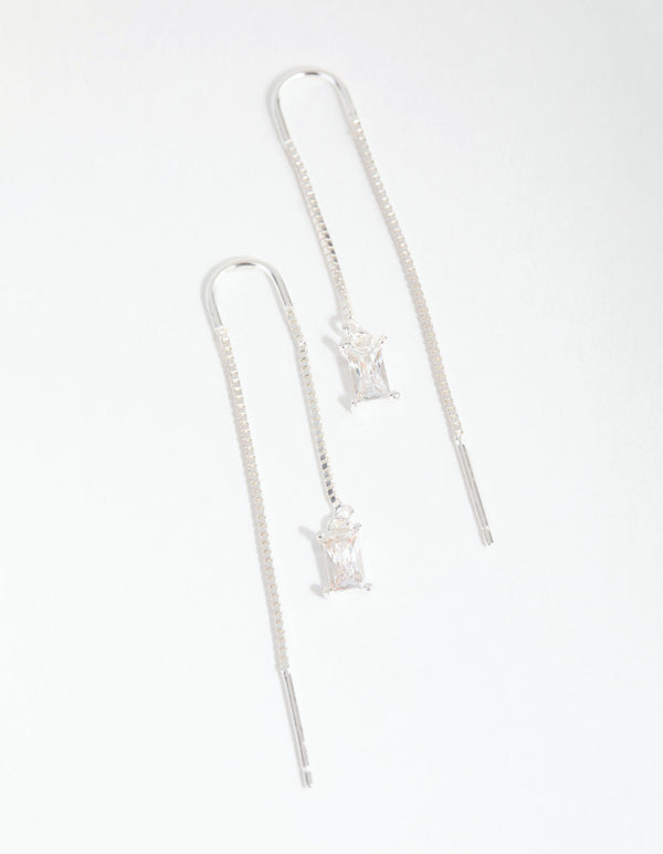 Sterling Silver Cubic Zirconia Thread Thru Earrings