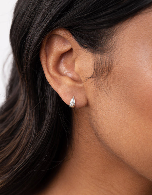 Sterling Silver Miniature Starburst Huggie Earrings
