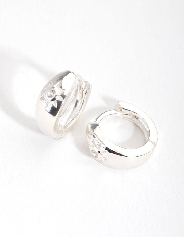 Sterling Silver Miniature Starburst Huggie Earrings