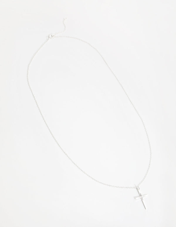 Sterling Silver Diamond Cut Cross Necklace