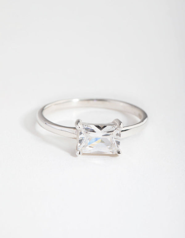 Sterling Silver Cubic Zirconia Emerald-Cut Ring