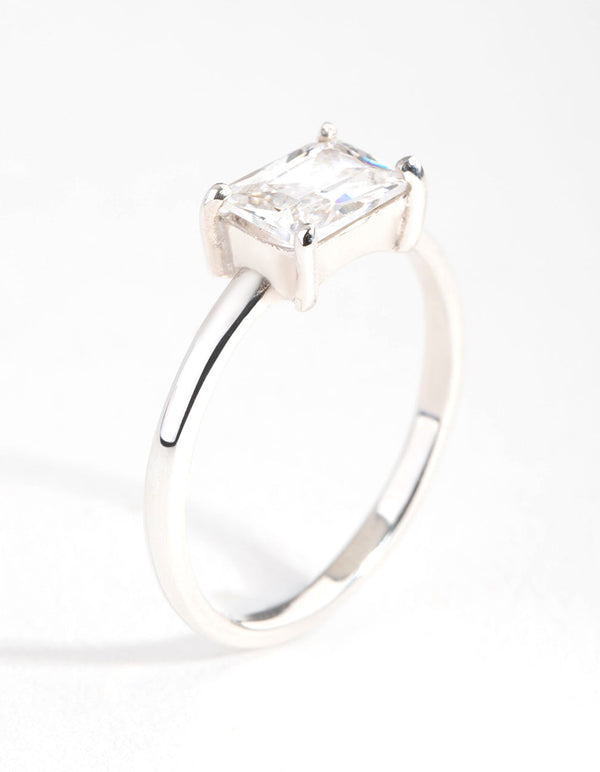 Sterling Silver Cubic Zirconia Emerald-Cut Ring