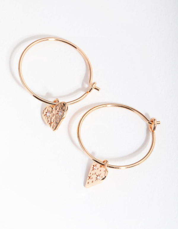 Rose Gold Sterling Silver Plated Heart Sparkle Hoop Earrings