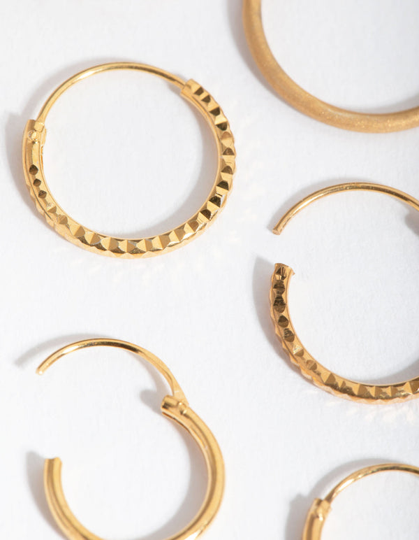 Real Gold Plated Sterling Silver Mix Texture Hoop 3-Pack Earring