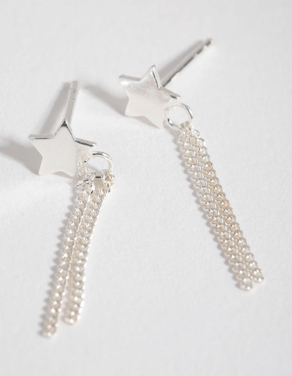 Sterling Silver Star Chain Drop Earrings
