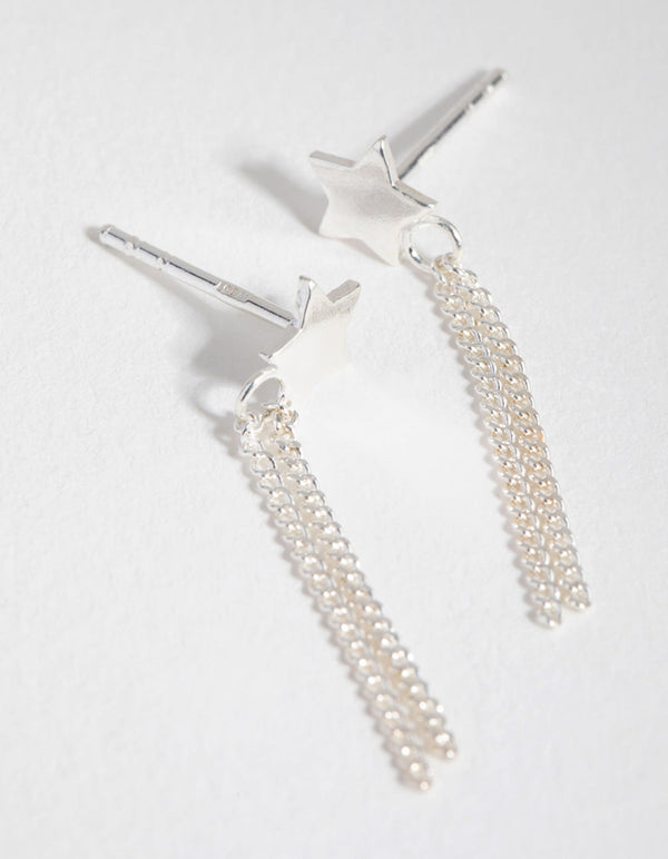 Sterling Silver Star Chain Drop Earrings