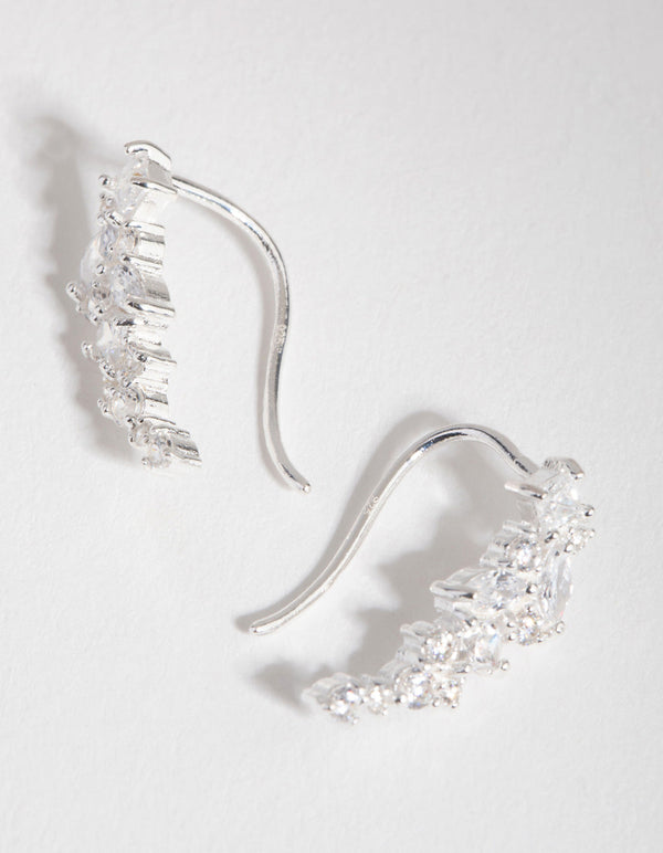 Sterling Silver Cubic Zirconia Mixed Cut Drop Earrings