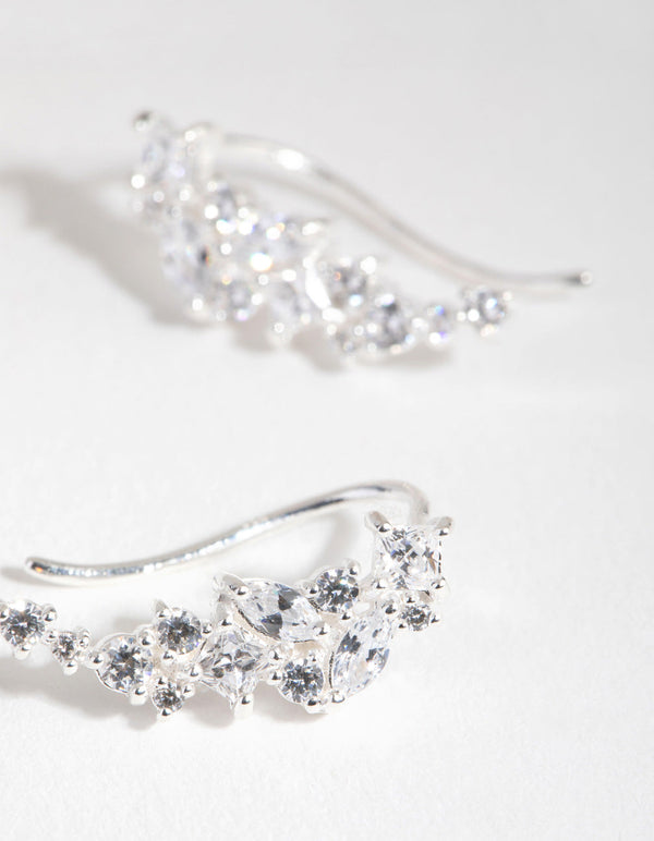 Sterling Silver Cubic Zirconia Mixed Cut Drop Earrings