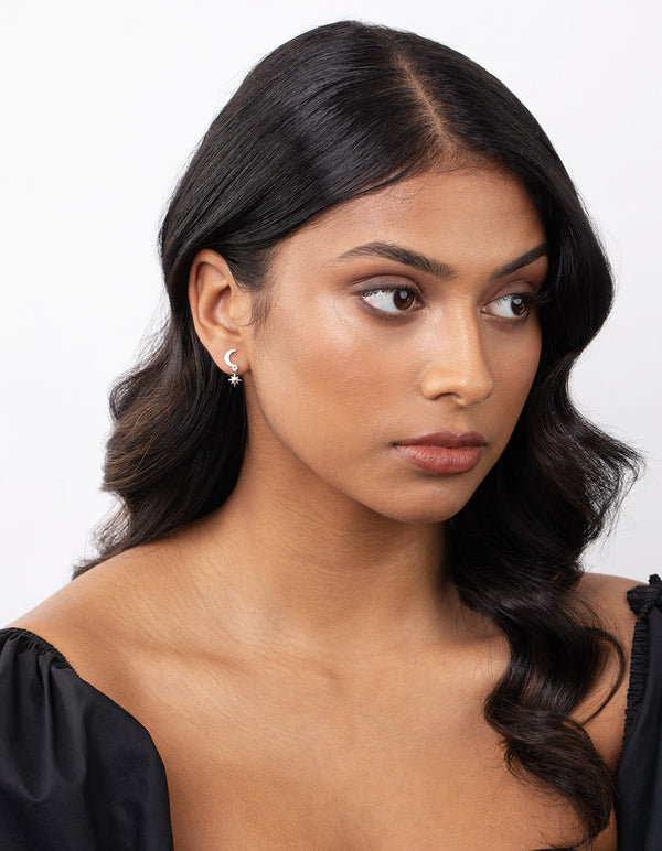 Sterling Silver Diamante Celestial Drop Earrings