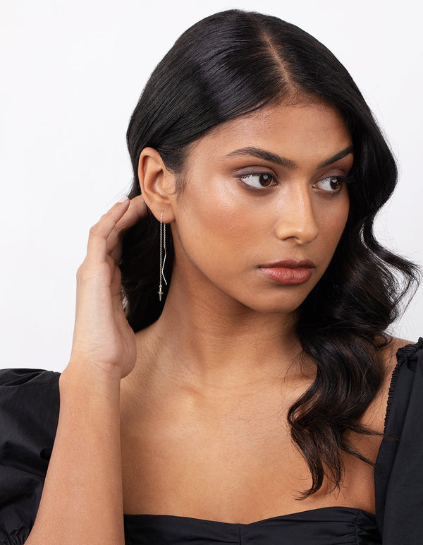 Sterling Silver Cross Thread Earrings