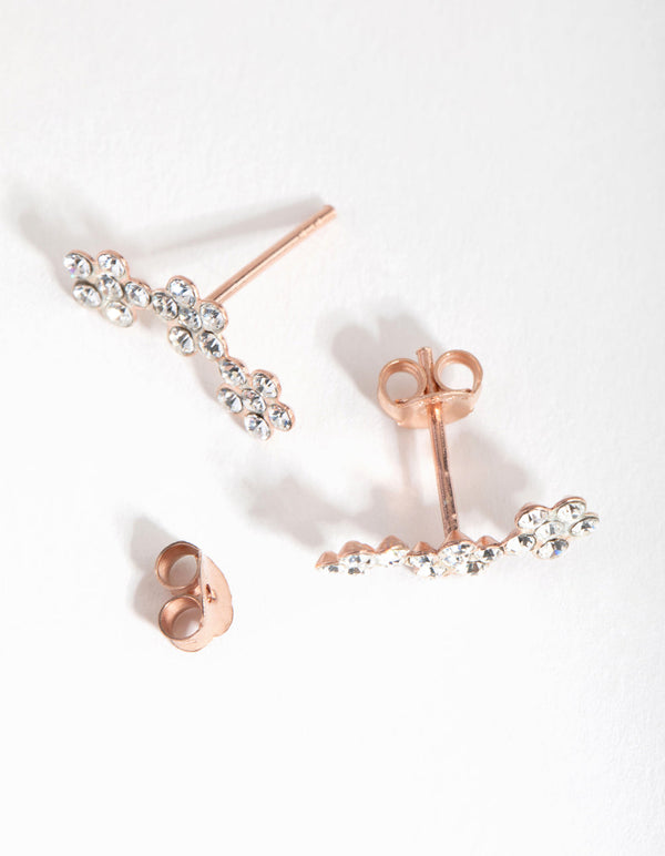 Rose Gold Plated Sterling Silver Diamante Flower Crawler Earrings