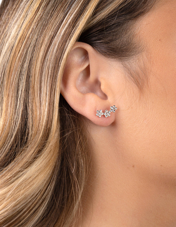 Rose Gold Plated Sterling Silver Diamante Flower Crawler Earrings