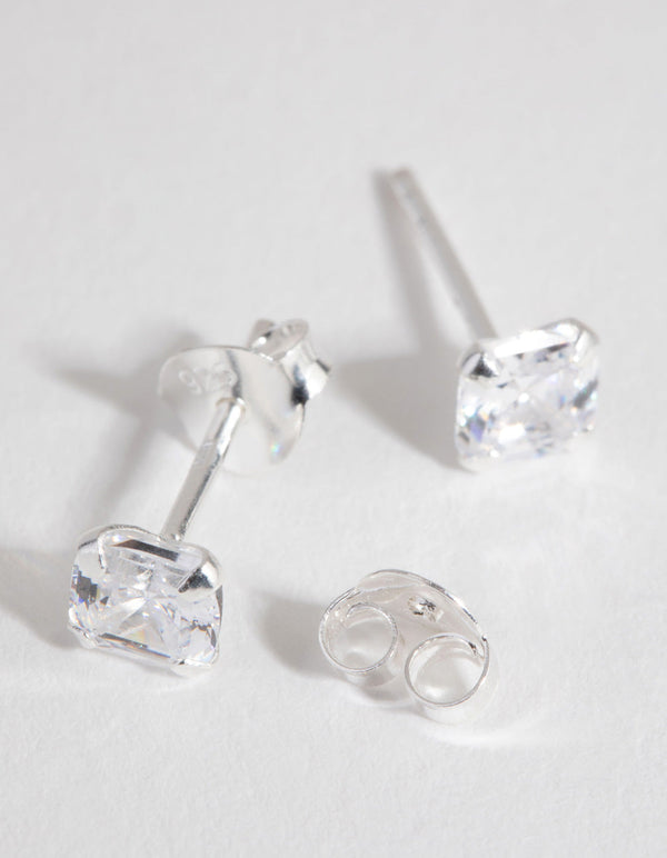 Sterling Silver Cubic Zirconia 3/4 Carat Asscher Stud Earrings
