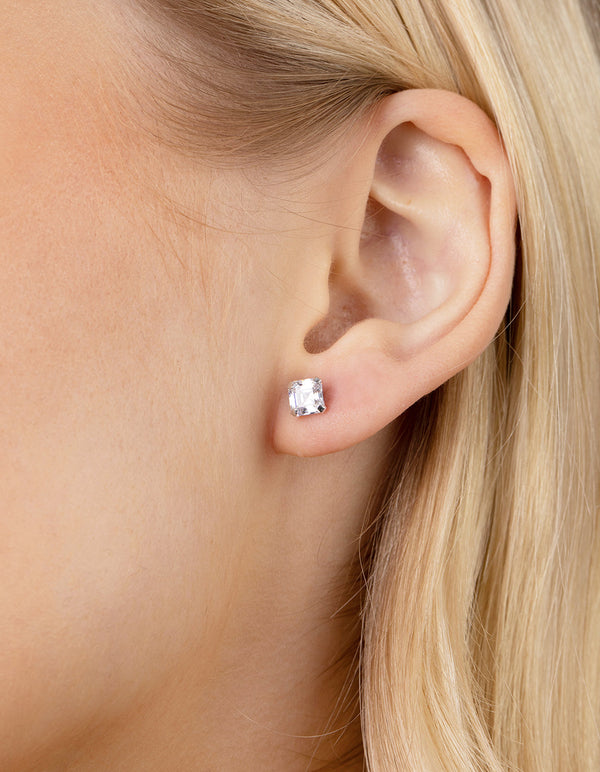 Sterling Silver Cubic Zirconia 3/4 Carat Asscher Stud Earrings