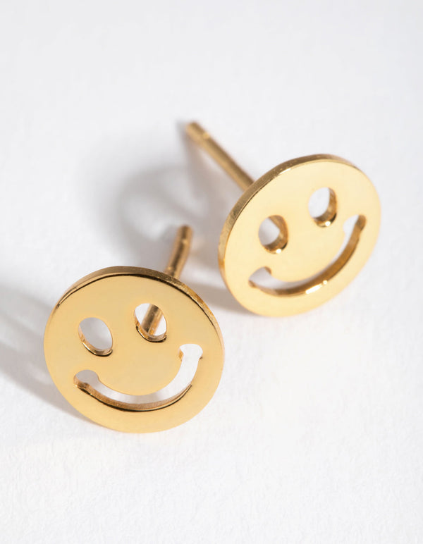 Gold Plated Sterling Silver Smiley Face Stud Earrings